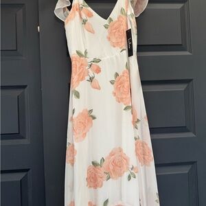 Lulu's White Maxi Dress with Pink Floral Pattern